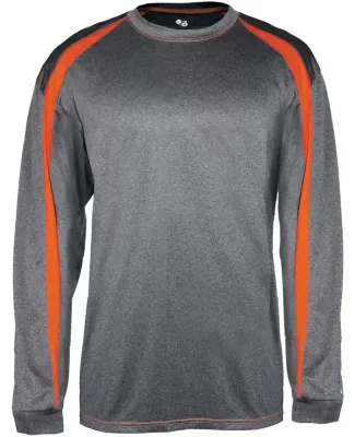 Badger Sportswear 4350 Pro Heather Fusion Long Sle Carbon/ Burnt Orange