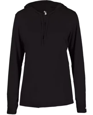 Badger Sportswear 4165 B-Core L/S Women's Hood Tee in Black