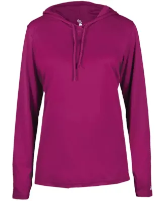 Badger Sportswear 4165 B-Core L/S Women's Hood Tee in Hot pink