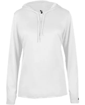 Badger Sportswear 4165 B-Core L/S Women's Hood Tee in White