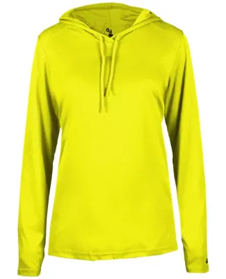 Badger Sportswear 4165 B-Core L/S Women's Hood Tee in Safety yellow