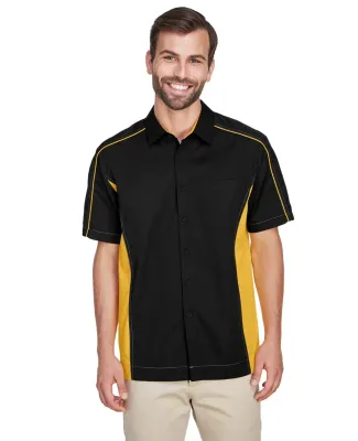 North End 87042 Men's Fuse Colorblock Twill Shirt BLK/ CMPS GOLD