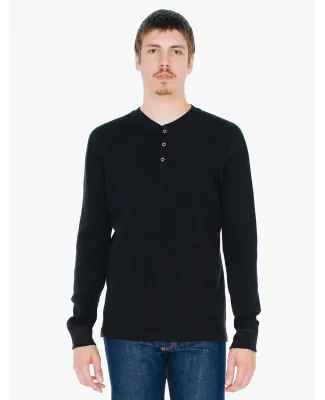 Unisex Classic Thermal Long-Sleeve Henley Black