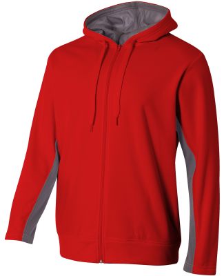 A4 Apparel N4251 Adult Tech Fleece Full Zip Hooded Scarlet/Graphite