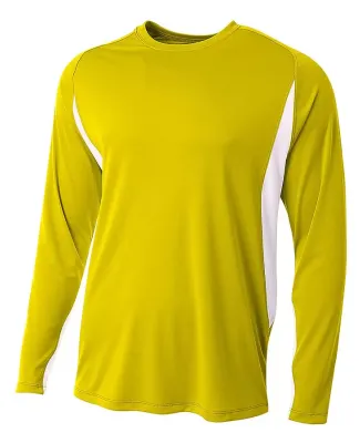 A4 Apparel N3183 Men's Long Sleeve Color Block T-S Gold/White