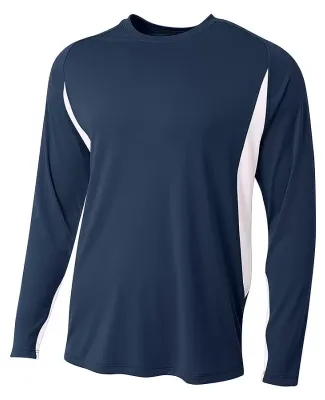 A4 Apparel N3183 Men's Long Sleeve Color Block T-S Navy/White