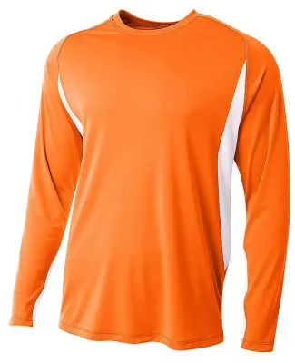 A4 Apparel N3183 Men's Long Sleeve Color Block T-S Orange/White