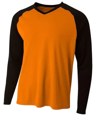 A4 Apparel N3374 Men's Long Sleeve Strike Raglan T Orange/Black