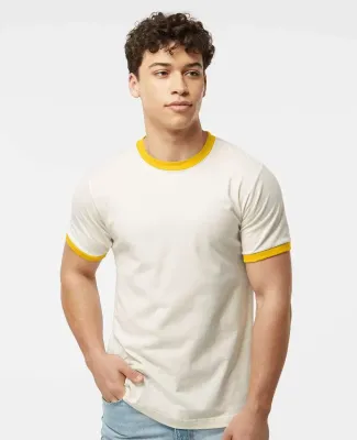 Tultex 246 / Unisex Fine Jersey Ringer Tee in Vintage white/ mellow yellow