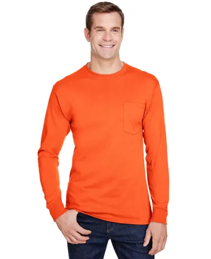 Hanes W120 Workwear Long Sleeve Pocket T-Shirt Safety Orange
