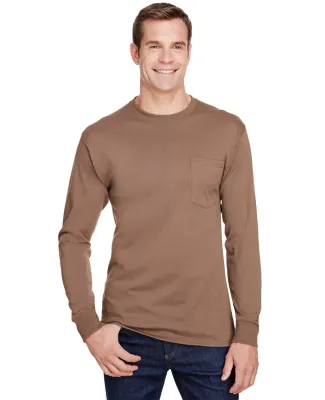 Hanes W120 Workwear Long Sleeve Pocket T-Shirt Army Brown