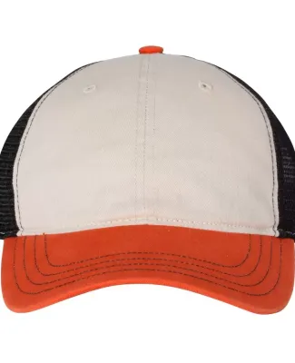 Richardson Hats 111 Garment-Washed Trucker Cap in Stone/ black/ orange
