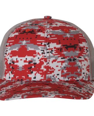 Richardson Hats 112P Patterned Snapback Trucker Ca in Red digital camo/ charcoal