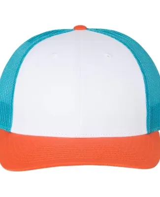Richardson Hats 115 Low Pro Trucker Cap in White/ blue hawaiin/ pale orange