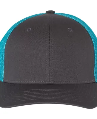Richardson 110 Fitted Trucker Hat with R-Flex in Charcoal/ neon blue