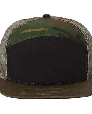Richardson Hats 168 Hi-Pro 7- Panel Trucker Cap in Black/ camo/ loden