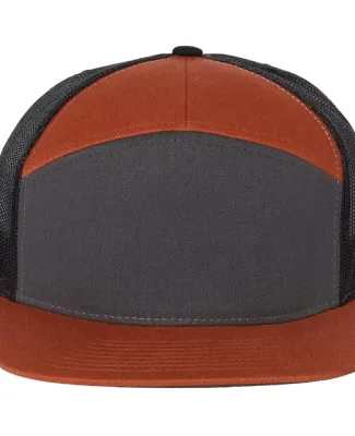 Richardson Hats 168 Hi-Pro 7- Panel Trucker Cap in Charcoal/ burnt orange/ black