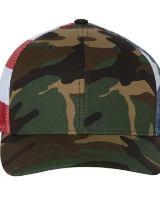 Richardson Hats 112PM Printed Mesh-Back Trucker Ca in Green camo/ stars & stripes