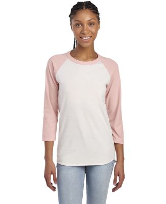 Jerzees 560RR Premium Blend Ringspun Three-Quarter in Sweet cream heather/ blush pink