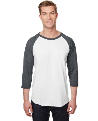 Jerzees 560RR Premium Blend Ringspun Three-Quarter in White/ charcoal heather