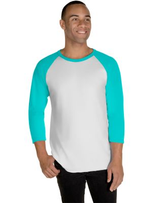 Jerzees 560RR Premium Blend Ringspun Three-Quarter in White/ scuba blue