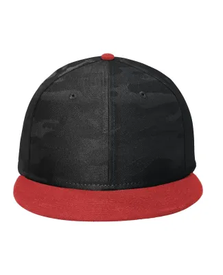 New Era NE407     Camo Flat Bill Snapback Cap Scarlet/Blk Ca