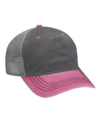 Adams EN102 Pigment-Dyed Twill & Mesh 5 Panel Truc in Chrcl/ h pnk/ gr