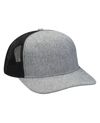 Adams PV102 Heather Woven/Soft Mesh Trucker Cap in Charcoal/ black