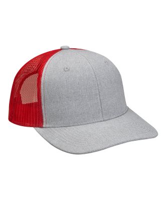 Adams PV102 Heather Woven/Soft Mesh Trucker Cap in Slate/ red