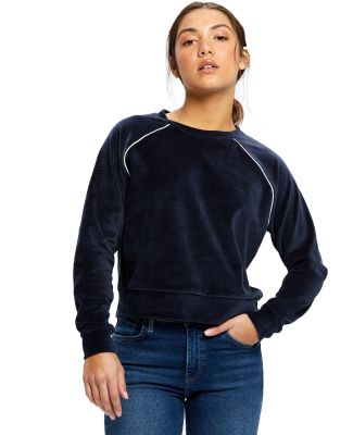 Ladies' Velour Long Sleeve Crop Shirt in Navy blue