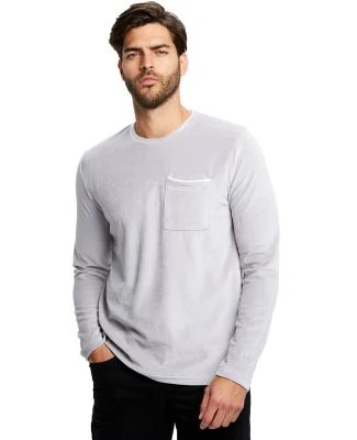 Unisex Velour Long Sleeve Pocket T-Shirt in Silver