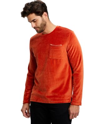 Unisex Velour Long Sleeve Pocket T-Shirt in Rust
