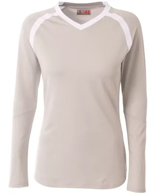 A4 Apparel NW3020 Ladies' Ace Long Sleeve Volleyba Silver/White