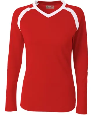 A4 Apparel NW3020 Ladies' Ace Long Sleeve Volleyba Scarlet/White