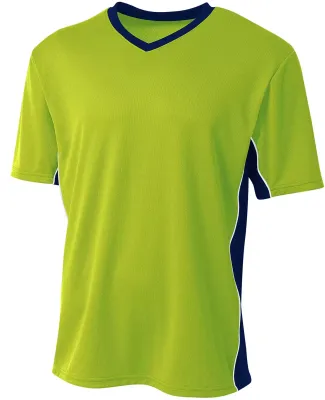 A4 Apparel N3018 Men's Liga V-Neck Soccer Jersey Lime/Navy