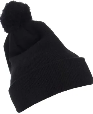Yupoong-Flex Fit 1501P Cuffed Knit Beanie with Pom in Black