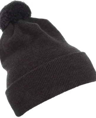 Yupoong-Flex Fit 1501P Cuffed Knit Beanie with Pom in Charcoal