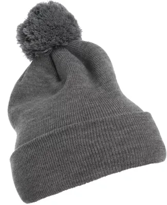 Yupoong-Flex Fit 1501P Cuffed Knit Beanie with Pom in Heather grey