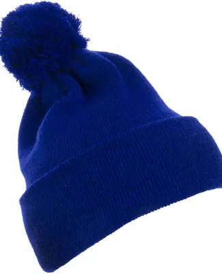 Yupoong-Flex Fit 1501P Cuffed Knit Beanie with Pom in Royal