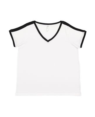 LA T 3832 Women's Curvy Retro Ringer Premium Jerse in White/black