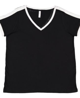 LA T 3832 Women's Curvy Retro Ringer Premium Jerse in Black/ white