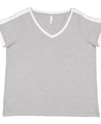 LA T 3832 Women's Curvy Retro Ringer Premium Jerse in Heather/white