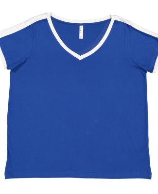 LA T 3832 Women's Curvy Retro Ringer Premium Jerse in Royal/white