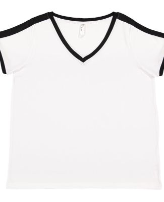 LA T 3832 Women's Curvy Retro Ringer Premium Jerse in White/black