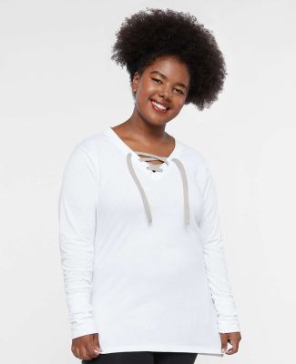LA T 3538 Women's Fine Jersey Lace-Up Long Sleeve  in Blended white/titanium