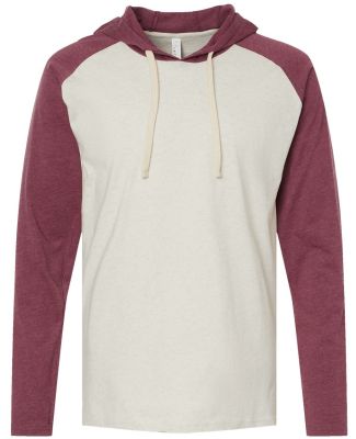 LA T 6917 Fine Jersey Long Sleeve Hooded Raglan T- in Natural heather/ vintage burgundy/ natural