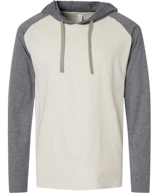LA T 6917 Fine Jersey Long Sleeve Hooded Raglan T- in Natural heather/ granite heather/ titanium
