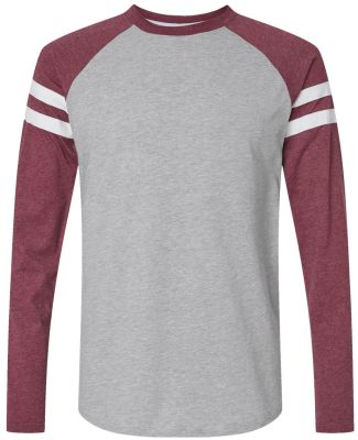 LA T 6934 Fine Jersey Mash Up Long Sleeve Tee in Vintage heather/ vintage burgundy