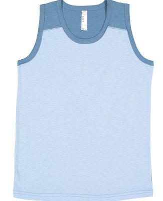 LA T 6119 Youth Contrast Back Fine Jersey Tank LT BLUE/ INDIGO