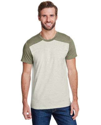 LA T 6911 Men's Forward Shoulder Fine Jersey Tee in Natural heather/ military green heather